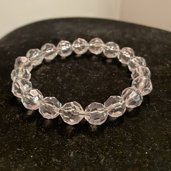 8” crystal clear beaded stackable stretch bangle bracelet - Picture 5 of 11